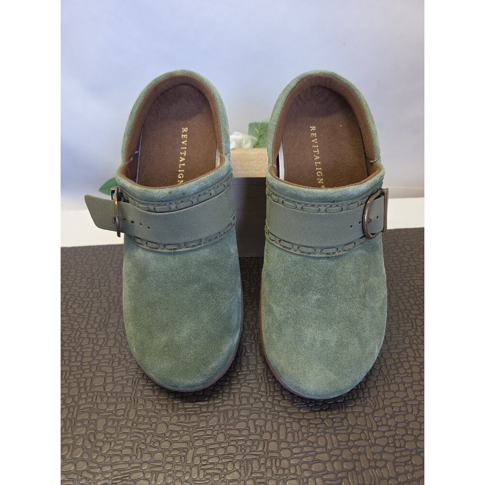 Waco Siesta Southwest Revitalign Orthotic Suede Clog Shoe Sz 8.5 Olive Green